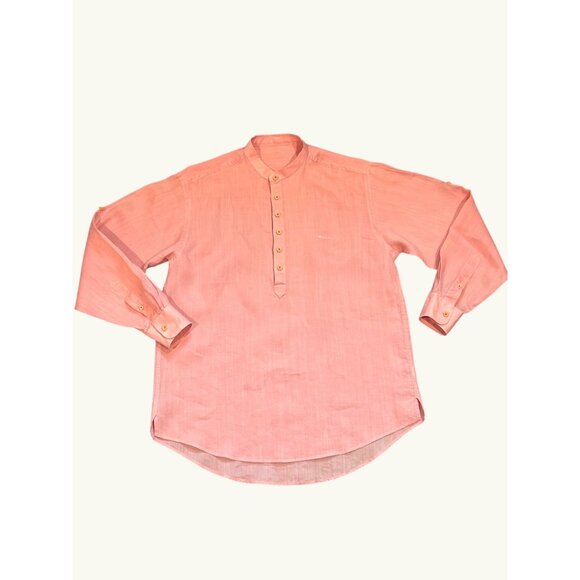 CCC Pastel Pink Button Up Long Sleeve Linen Tunic Top With Mandarin Collar Large - Picture 5 of 6